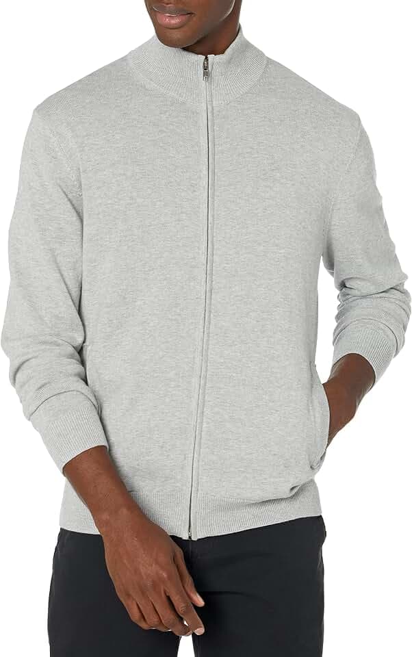 Amazon Essentials Men's Full-Zip Cotton Sweater, Ribbed Funnel Neck