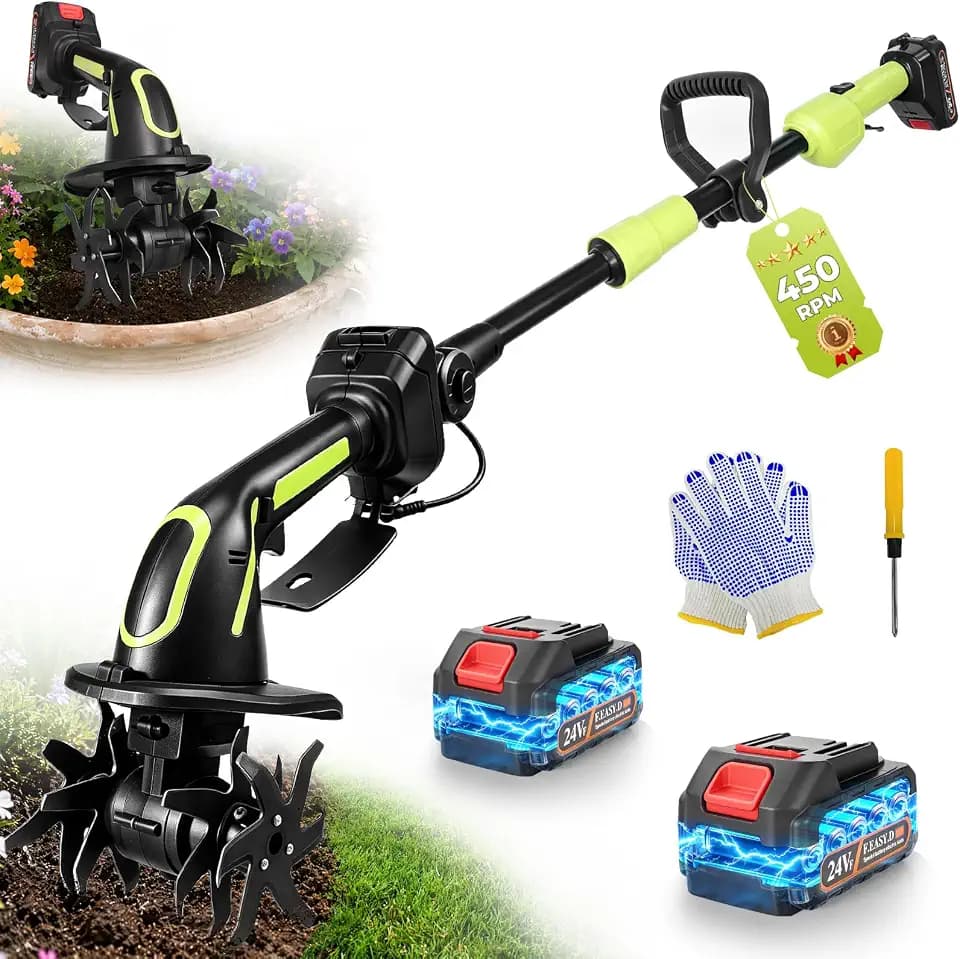 2 IN1 Cordless Tiller Cultivator,450RPM,Electric Tiller for Gardening