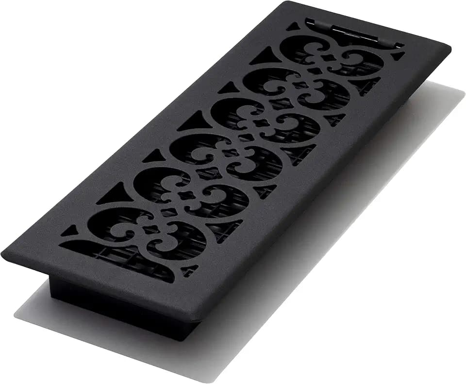 Decor Grates ST414 Scroll Design Floor Register, 4x14 Inches, Textured Black