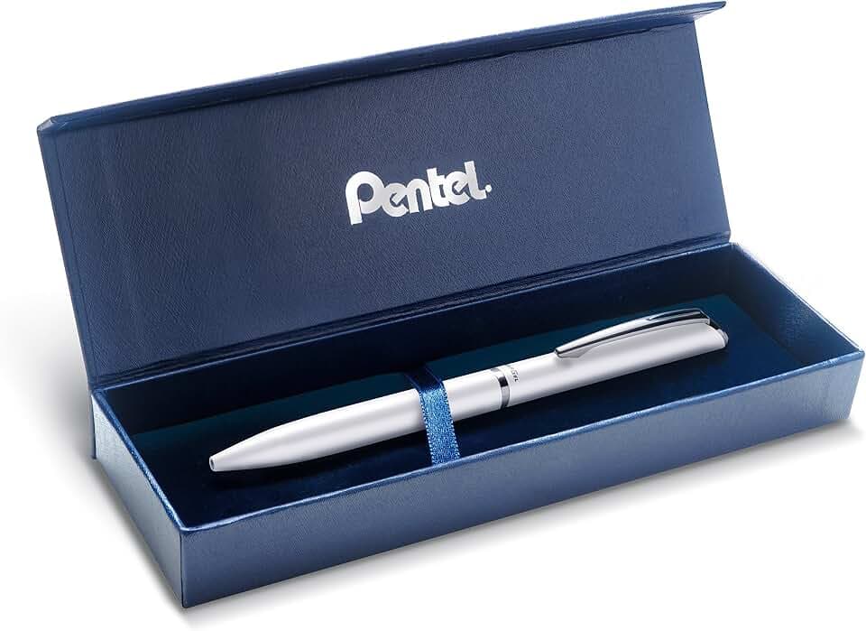 Pentel BL2007 EnerGel Tintenroller, hochwertig, einziehbar, Spitze 0,7 mm, Korpus aus mattem Metall, Weiß – Geschenkbox