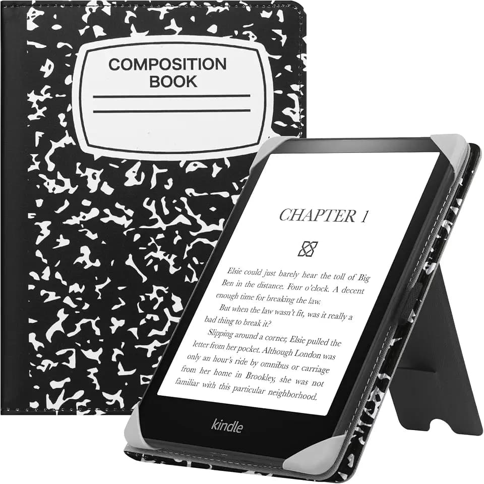 HGWALP Universal Case for 6" eReaders, Folio Leather Stand Cover with Handstrap Compatible with All 6 inch Paperwhite/Paperwhite/Kobo/Tolino/Pocketook/E-Book Reader-Composition Book
