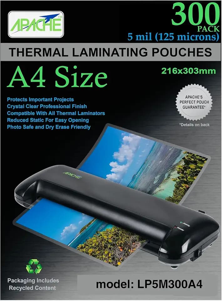 Apache A4 Size Laminating Pouches, 5 Mil, 300 Pack, 216 x 303"