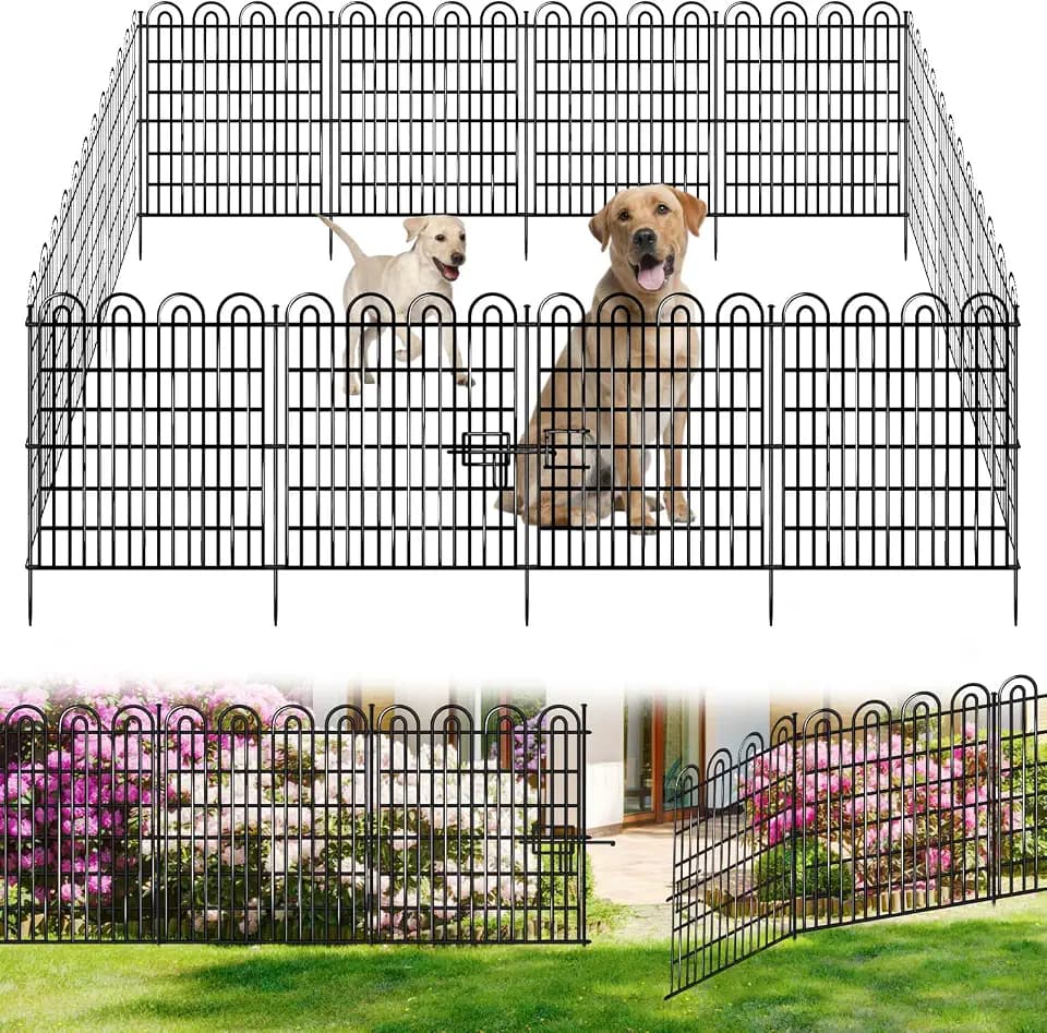 15 Panels Tall Garden Animal Barrier Fence with Gate, 33 in(H) X 36.8 ft(L) No Dig Decorative Garden Fence Outdoor for Yard, Heavy Duty Rustproof Metal Edging Border for Dog, Rabbits