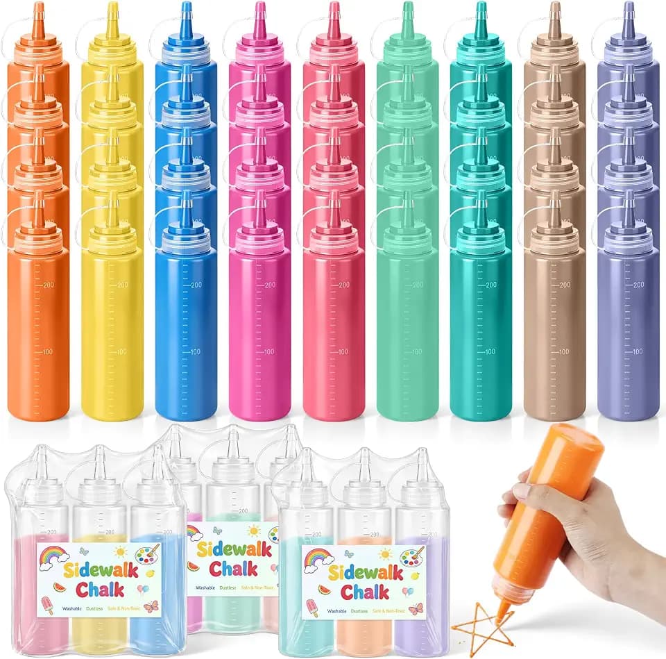 Faccito 36 Pcs Sidewalk Chalk Paint Kit DIY Washable Sidewalk Chalk Non Toxic Paint Kit Washable Powdered Chalks with Plastic Squeeze Bottle Mix in Water 9 Vibrant Color for Creative Chalkboard Fun