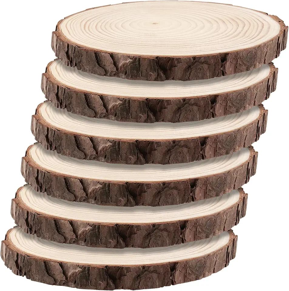 6 Stück 18-20cm Unvollendete Holzkreise, Natur Holzscheiben Rund Baumscheiben, Klein Holzscheiben zum Basteln Weihnachten Ornamente DIY Handwerk