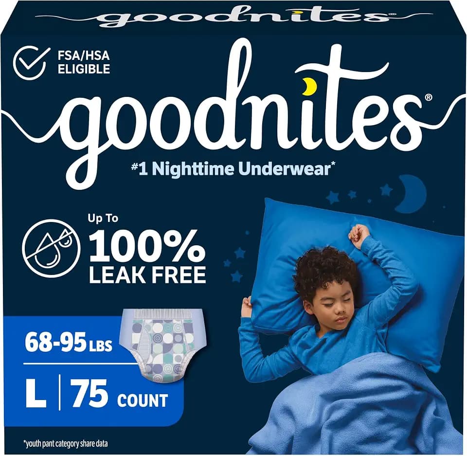 GoodNites Boys Nighttime Underwear, Size Large, 75 Ct, 3 Packs of 25