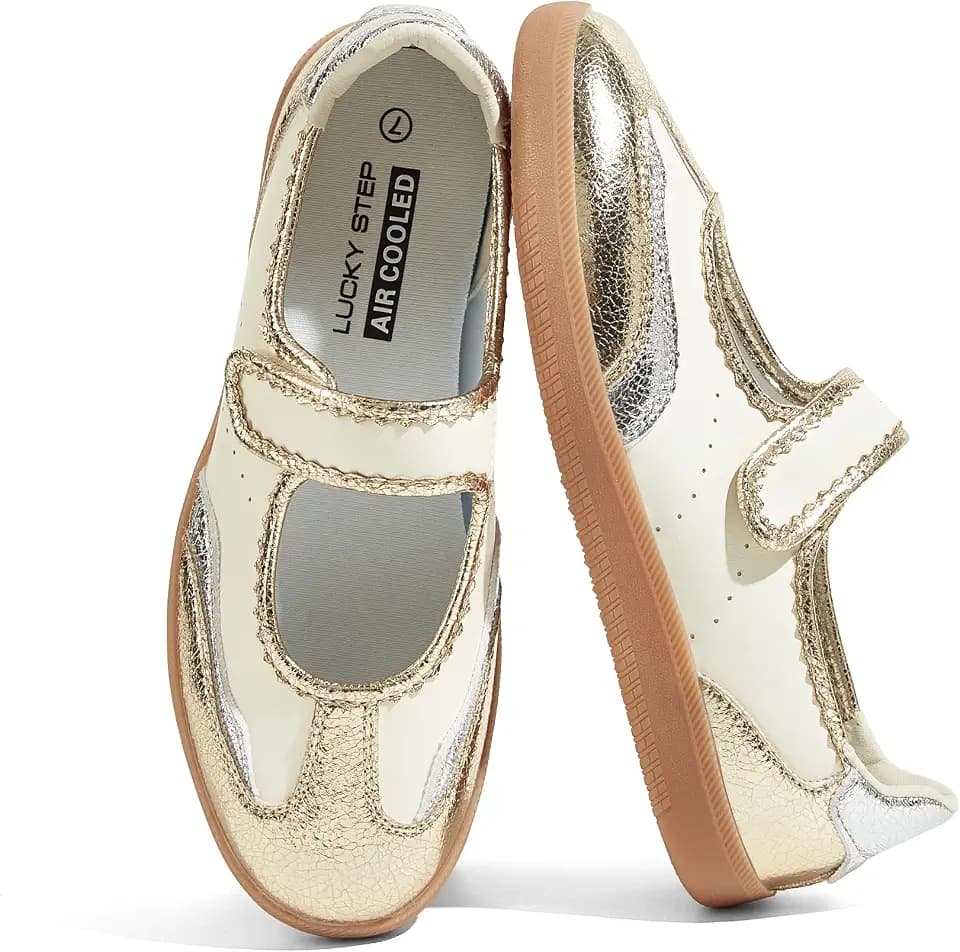 LUCKY STEP Retro Mary Jane Sneakers for Women Round Toe Low Heel Slip-on Walking Shoes Ballet Flats