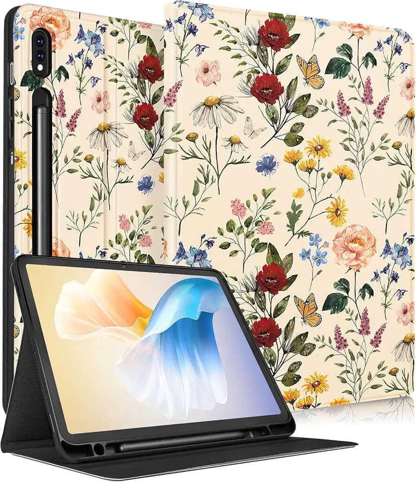 Uppuppy for Samsung Galaxy Tab S8 Plus/ S7 Plus/ S7 FE Case 12.4 Inch Women Cute Girls Folio Flower Girly Kawaii Aesthetic Pretty Cover for Samsung Tablet S8 Plus 2022/ S7 Plus 2021/ S7 FE 5G Cases