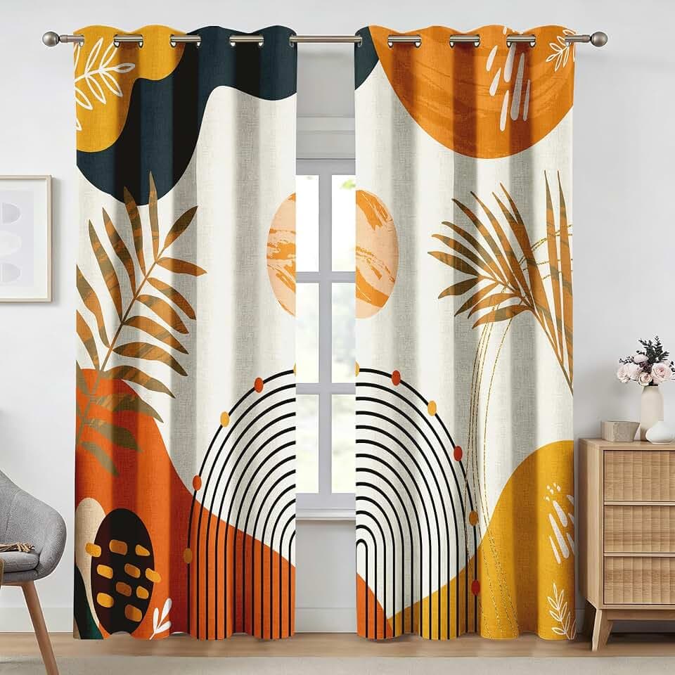 Mid Century Boho 100% Blackout Curtains for Bedroom 84 Inches Long 2 Panels