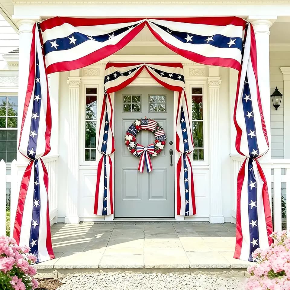 4th of July Decorations - 20 Ft American Flag Bunting Red White Blue USA Patriotic Flag Banner for Porch Door Outdoor Decor (2 Pack)