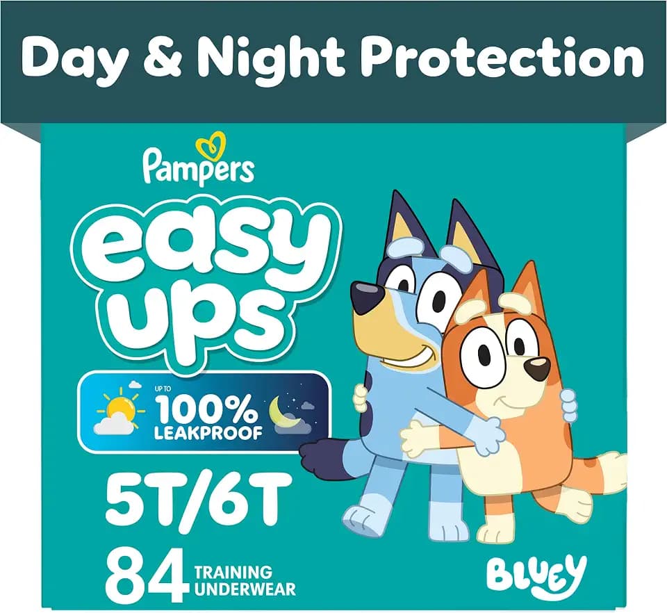 Easy Ups Girls & Boys Potty Training Pants, Size 7 (5T-6T), 84 Count, Bluey Absorbent Pull Up Training Underwear, Up to 100% Leakproof Day and Night, Hypoallergenic