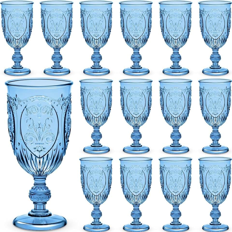 Wiwiqing 24 Pcs Plastic Wine Glasses Vintage Goblets,Royal Blue