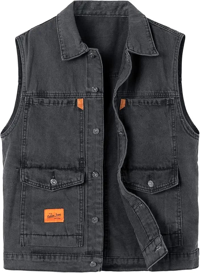 Herren Denim Westen Casual Ärmellose Jeans Weste Kutte Biker-Weste Vintage Motorradweste Outdoor Jeansweste mit Vielen Taschen