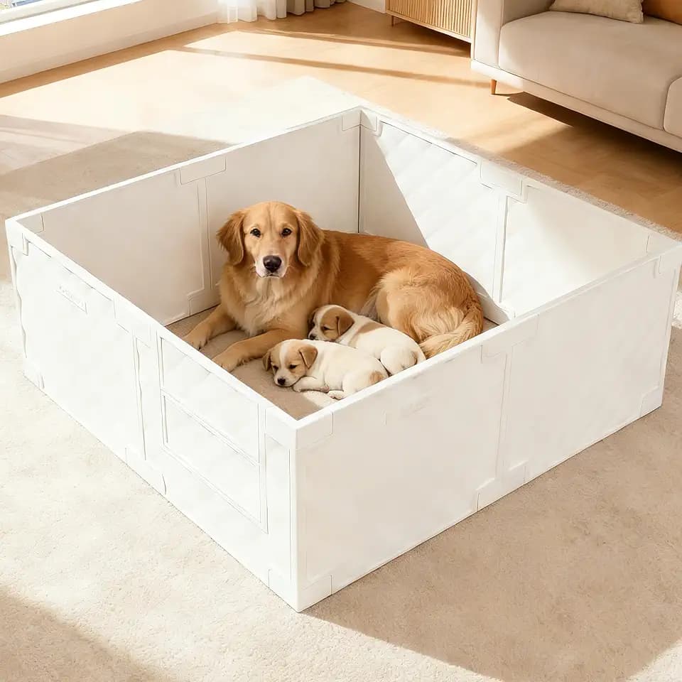 48" * 48" Whelping Box for Dogs and Puppies - Perfect for 2-5 Puppies’ Growth Period - White