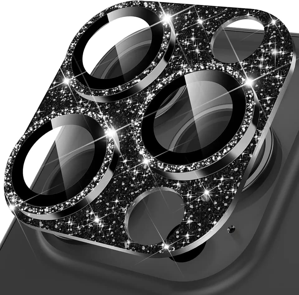 YWXTW for iPhone 16 Pro/iPhone 16 Pro Max Camera Lens Protector, [New Glitter Design] Full Bling Sparkly Diamond Tempered Glass Screen Protector Metal Camera Cover Accessories (Black Titanium)