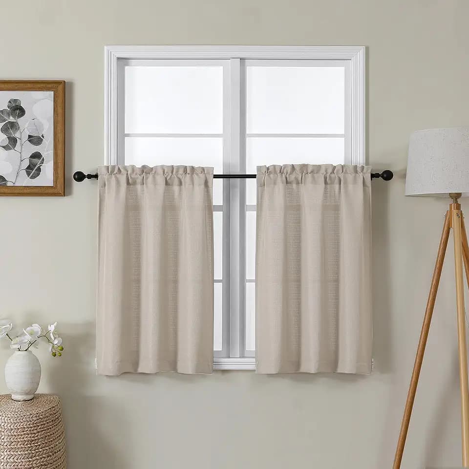 Lecloud Bessie Khaki Kitchen Curtains 30 Inch Length 2 Pcs, Light Filtering Cafe Short Curtain Tiers, Dual Rod Pocket Window Treatments for Bedroom Basement Bathroom, Each 30 W x 30 L