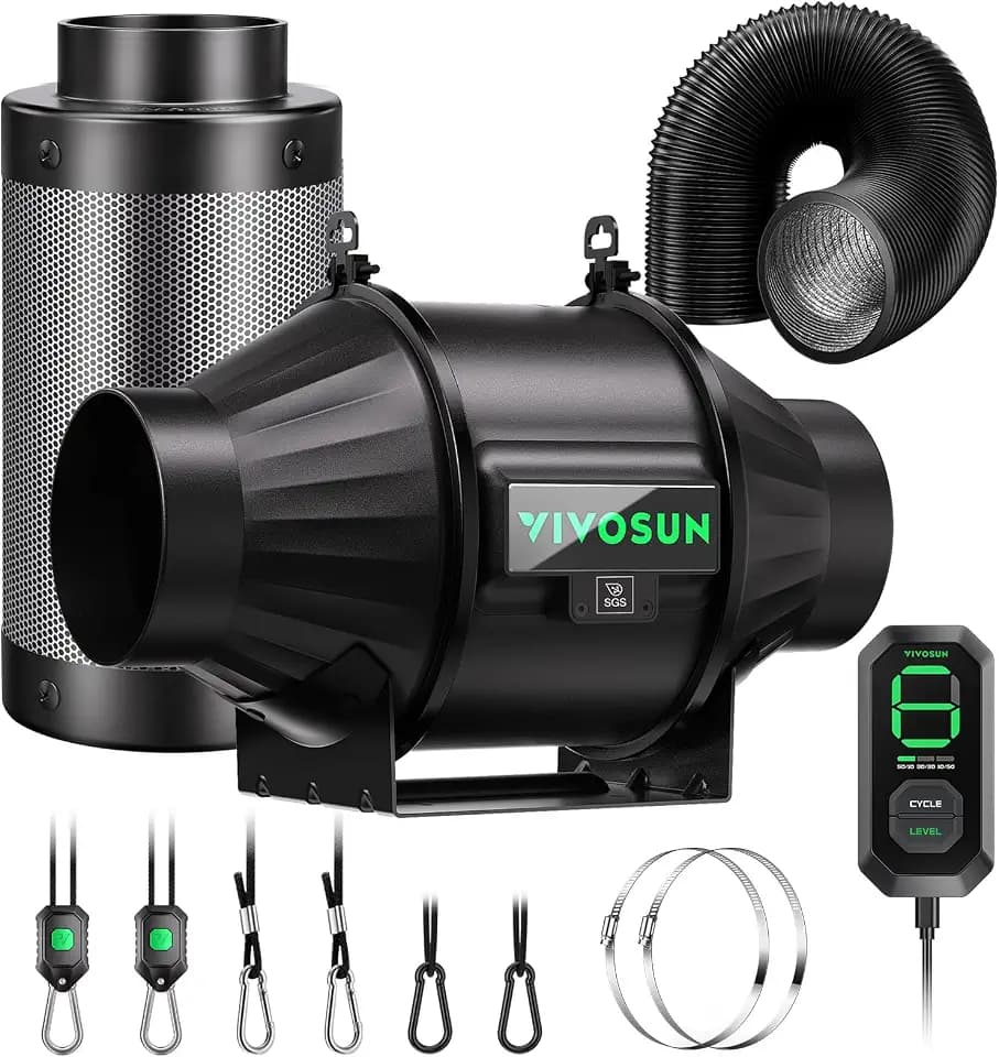 VIVOSUN T4 Air Filtration Kit, Inline Fan, Controller, Carbon Filter, Duct