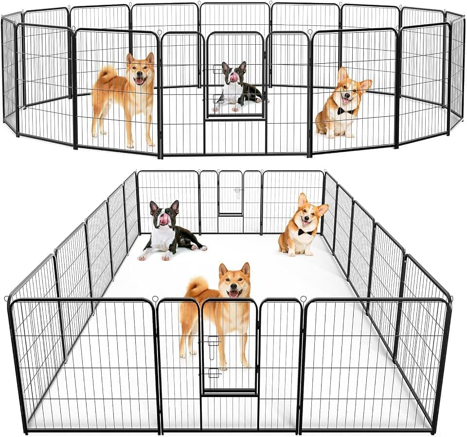 DUMOS Dog Playpen 32 Inch 16 Panels Indoor Outdoor Metal Pet Fence