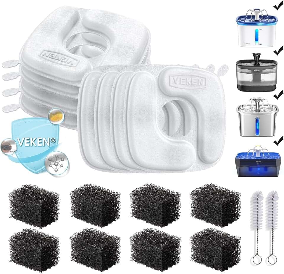Veken Cat Water Fountain Filters, F1 Series, 8 Pack Replacement Filters