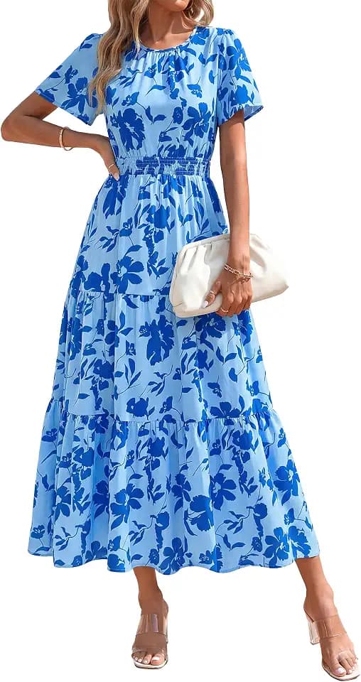 PRETTYGARDEN Women's Casual Smocked Boho Floral A-Line Maxi Dress 2026