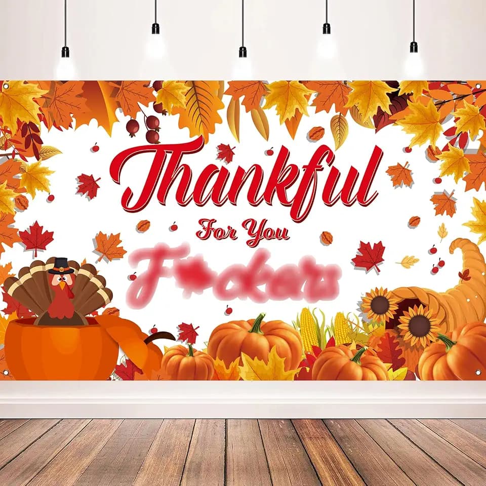 Friendsgiving Banner Fall Maple Leaves Turkey Pumpkin Backdrop for Friendsgiving Party Decorations Supplies, 71x43 Inches