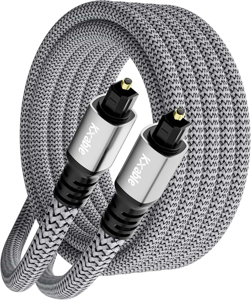 Kxable Optical Audio Cable 20 FT, Digital Audio Cable, Toslink Fiber Optic Cord, [Nylon Braided, Slim Aluminum Shell, Gold Plated Connector], for Home Theater, Sound Bar, PS4, Xbox, TV and More