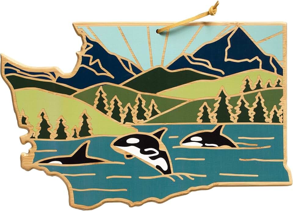 Totally Bamboo Washington State Shaped Cutting Board, Summer Stokes Art