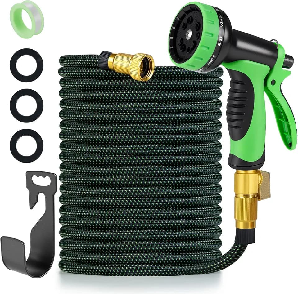 Garden Hose 50 FT,Non-Expanding,10 Functional Nozzles,Garden Hose Anti-Kink