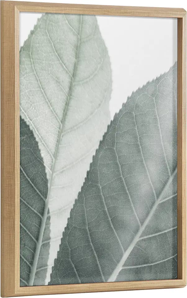 Kate and Laurel Blake Modern Green Leaf Botanical Framed Printed Glass Wall Art by The Creative Bunch Studio, 18x24 Natural, Decorative Nature Themed Art for Wall