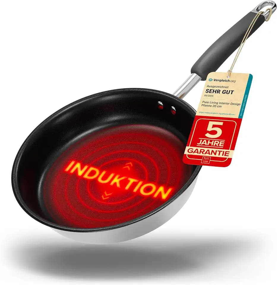 Bratpfanne 20 cm Induktion mit TEST SEHR GUT und 5 JAHREN GARANTIE - Antihaft Beschichtete Pfanne 20 cm Induktion - Induktionspfanne Spülmaschinen- und Ofenfest - Pfanne Induktion 20cm - Pfannen