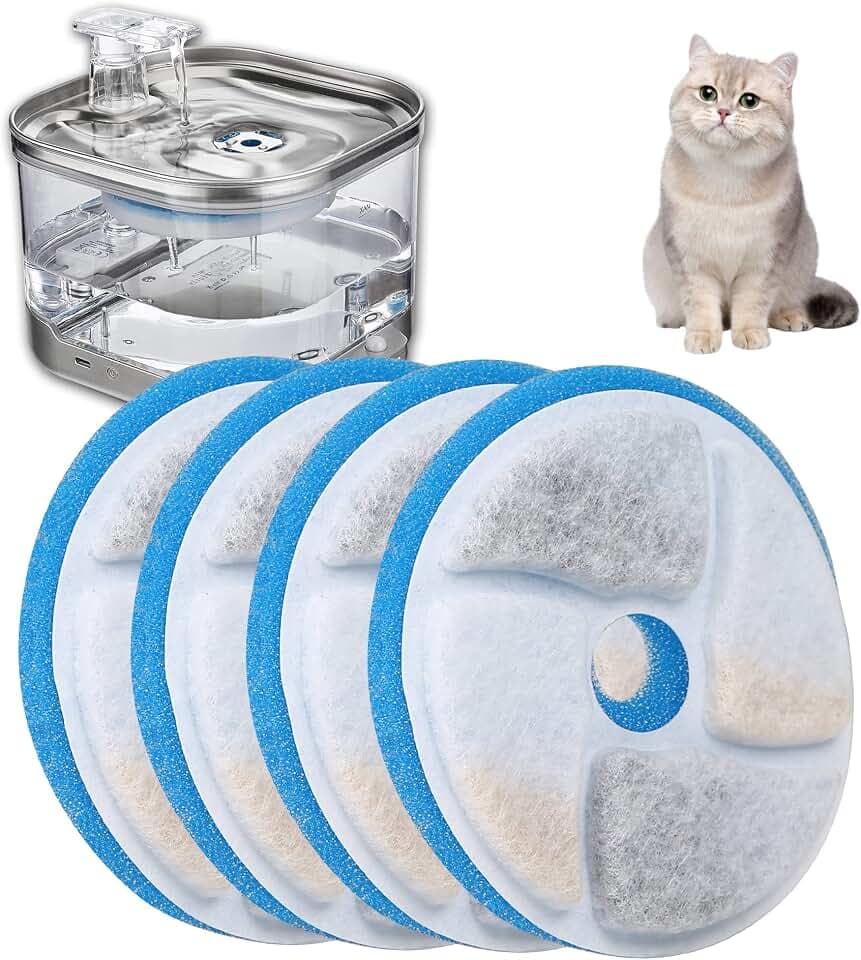 Cat Water Fountain Replacement Filters, Filters Set 4pcs Suitable for ZALBYUY Wireless Battery Operated Automatic Cat Water Fountain, 4 Filter Element with 4 Filter Sponges