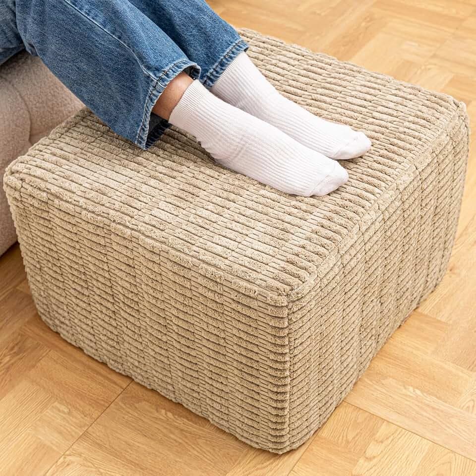 Asuprui Square Ottoman Foot Rest, Light Coffee, 20x14 in,Modern Footstool