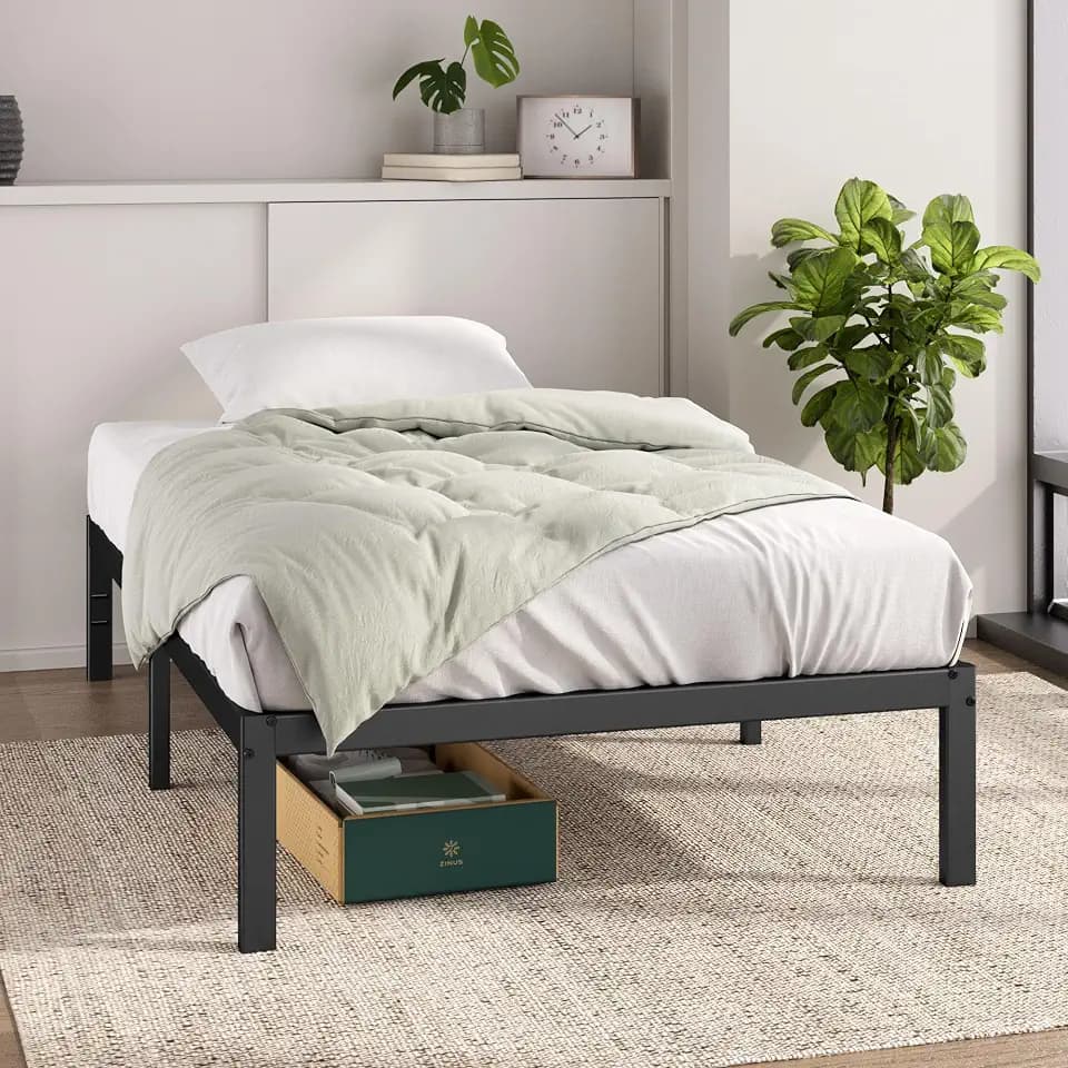 Zinus Elias Einzelbettgestell mit Stauraum darunter, 90 x 190 cm, 36 cm Höhe, Metall-Bettgestell mit Stahllattenstütze, einfache Montage, Schwarz