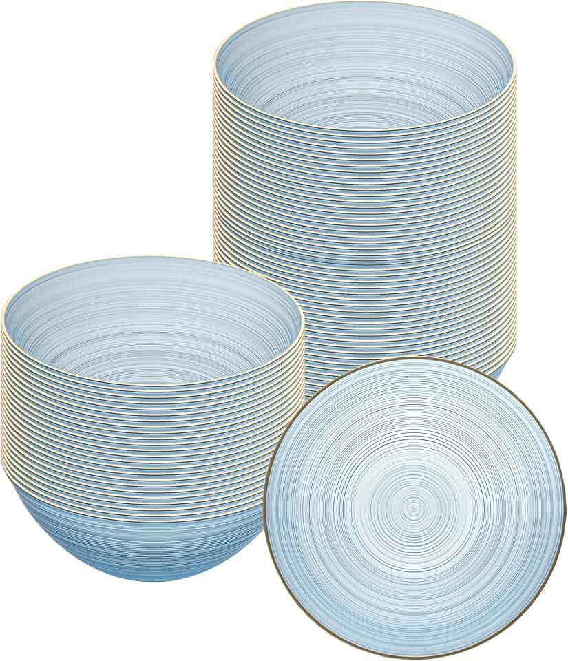 Restaurantware 16 oz Plastic Round Blue Translucent Rimmed Bowl, 20 Ct