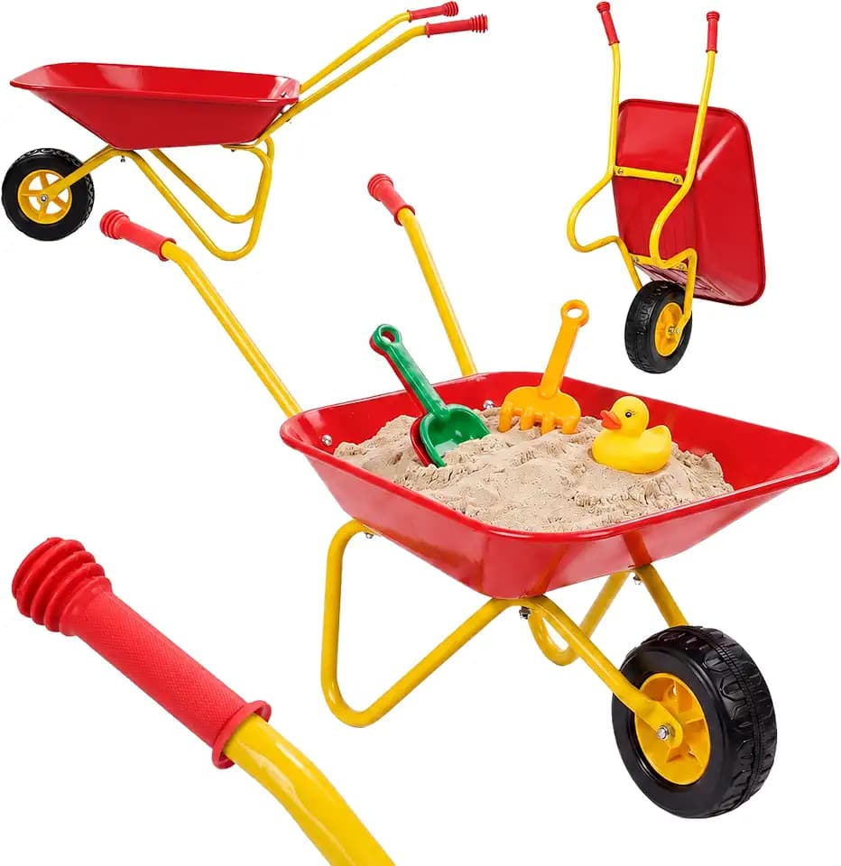 Relaxdays Schubkarre Kinder, rutschfeste Griffe, HBT: 43 x 74 x 36 cm, Metall, Kunststoff, Kinder-Scheibtruhe, Farbwahl