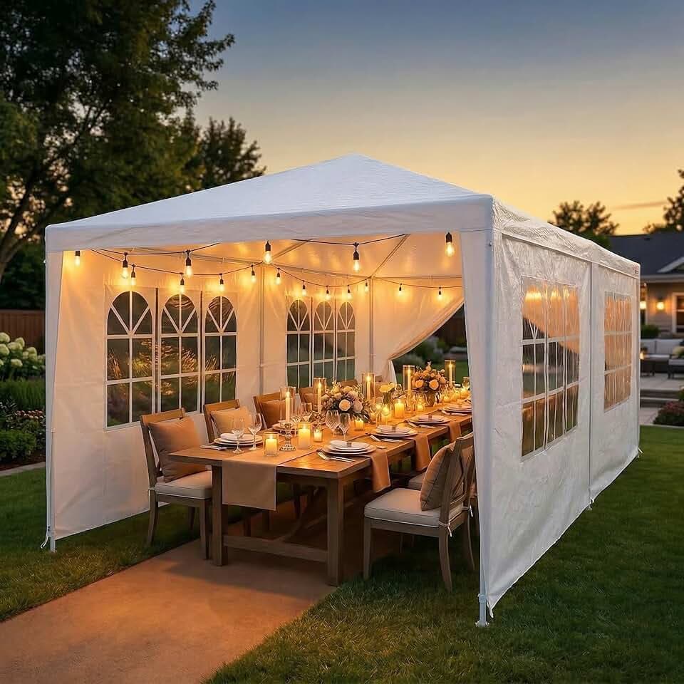 HOTEEL 10x20FT Party Tent Outdoor Large Backyard Canopy with 6 Removable Sidewalls, 2 Zipper Doors, 12 Ropes and 24 Stakes for 20-30 People, Carpas para Fiestas for Wedding Patio, White