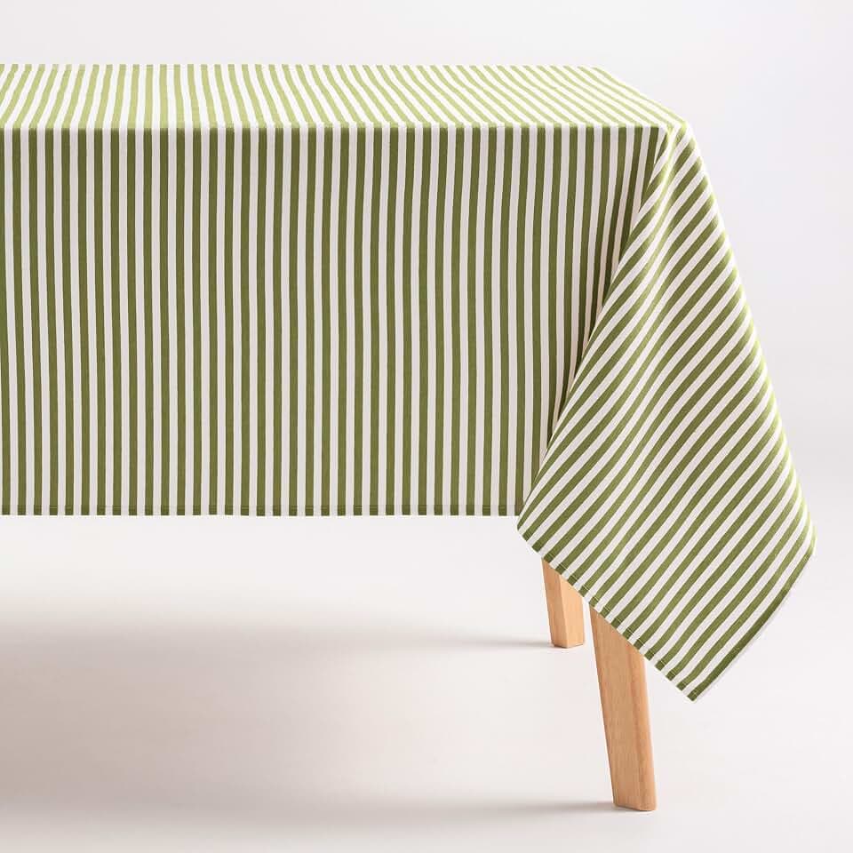 GAMUSI Tischdecke, schmutzabweisend, rechteckig, Baumwollstoff, wasserdicht, Streifen, Grün, 160 x 180 cm