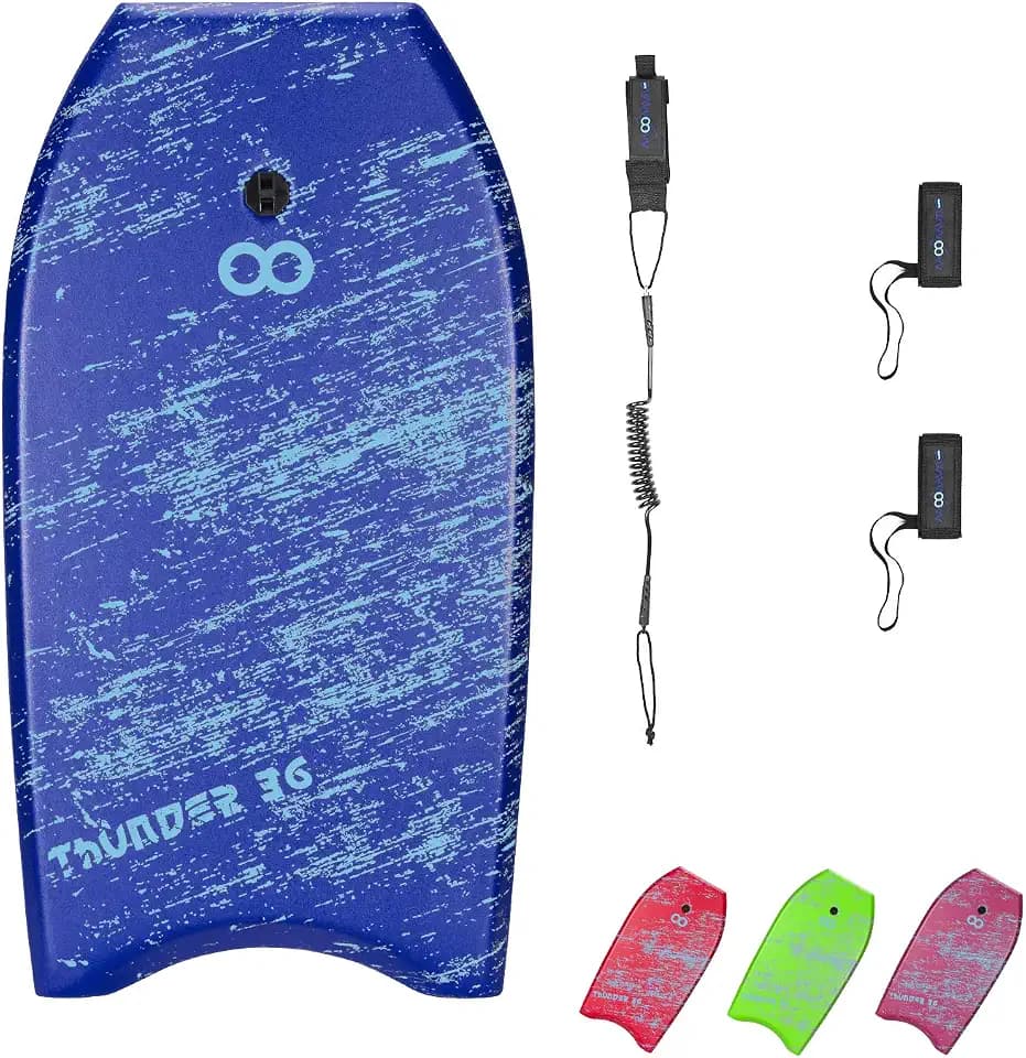 WOOWAVE Bodyboard 33-inch/36-inch/41-inch Super Lightweight Body Board with Coiled Wrist Leash, Swim Fin Tethers, EPS Core and Slick Bottom, Perfect Surfing for Kids Teens and Adults
