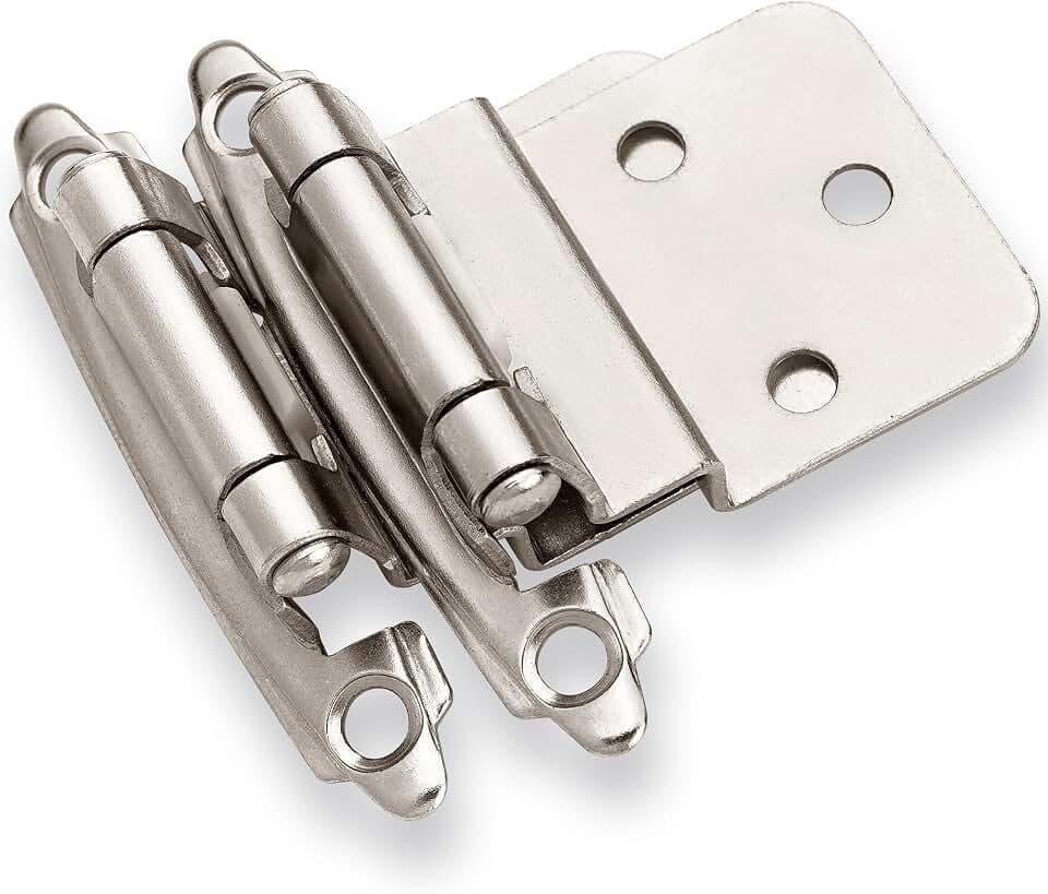 DecoBasics 3/8" Inset Cabinet Hinges Brushed Nickel (25 Pair -50 Pcs) Offset Self Closing Cabinet Hinges for Kitchen Cabinets Satin Nickel w/Silicon Bumpers & Upgraded Screws