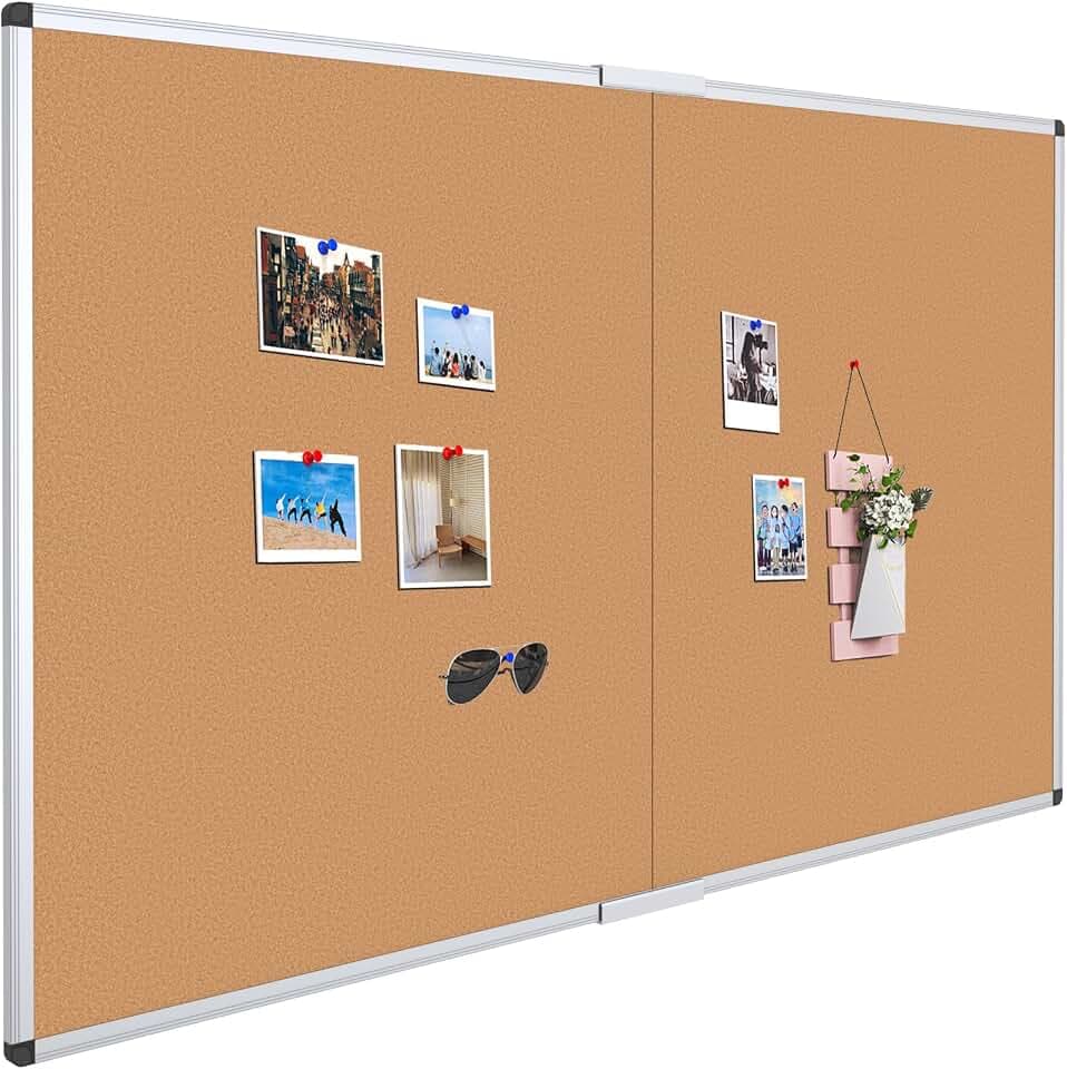 VIZ-PRO 72" x 48" Large Cork Bulletin Board, Foldable & Wall-Mounted Notice Pin Board with Silver Aluminum Frame, for School Home Office - 6' x 4' Corkboard