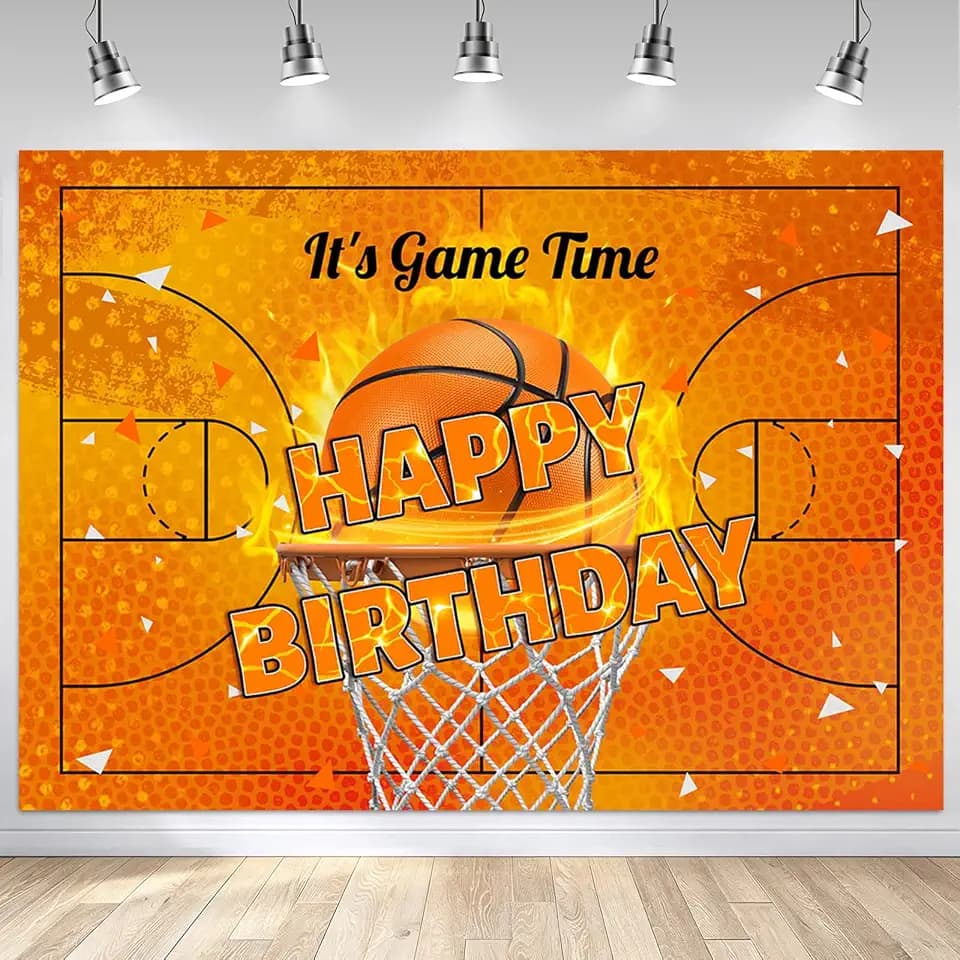 Mocsicka Basketball Birthday Backdrop It's Game Time Party Decorations