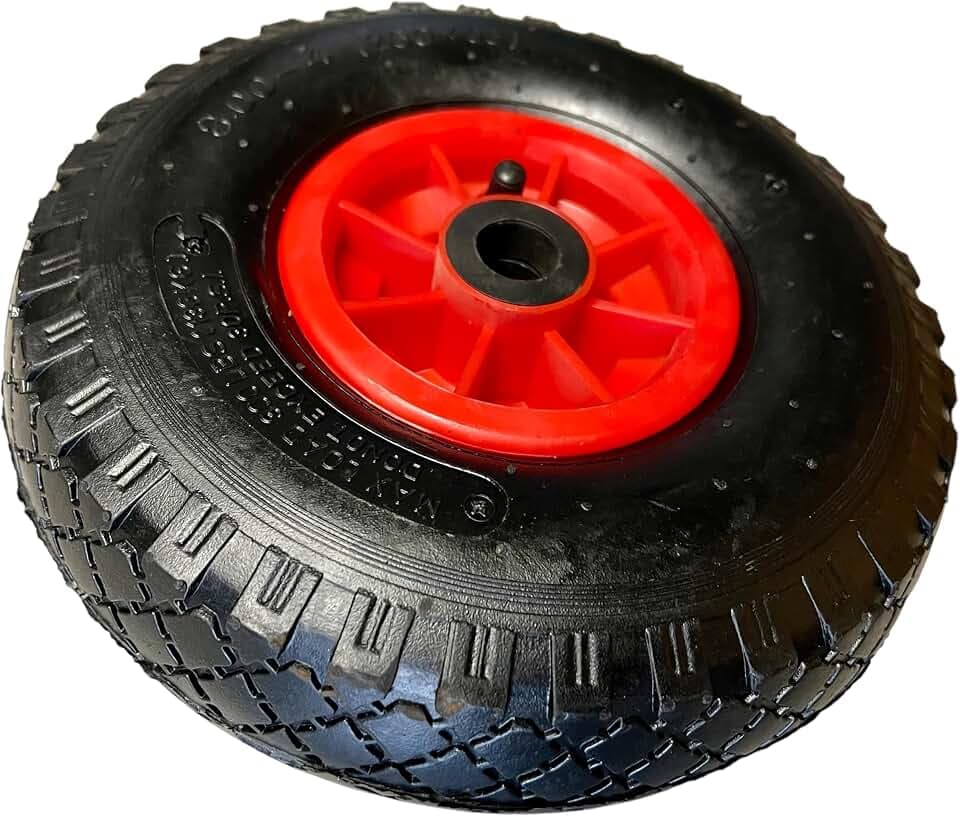 KOVA 1x Sackkarrenrad LUFTBEREIFT 3.00-4, 260x85, Nabe Ø20×75mm, Reifen mit Schlauch & Rad, für Sackkarre Bollerwagen Luftreifen Ersatzrad Sackkarren Räder Rollenlager Luftrad Winkelventil Schw/Rot, L