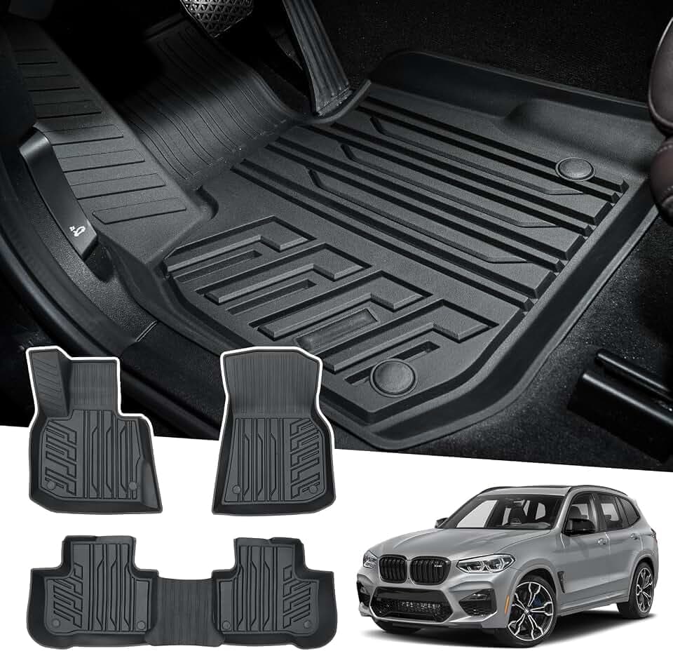 Powerty Floor Mats for 2018-2024 BMW X3 / 2019-2024 BMW X4 (Fit All Models) All Weather 3D TPE Anti-Slip Car Liners for 1st & 2nd Row Accessories
