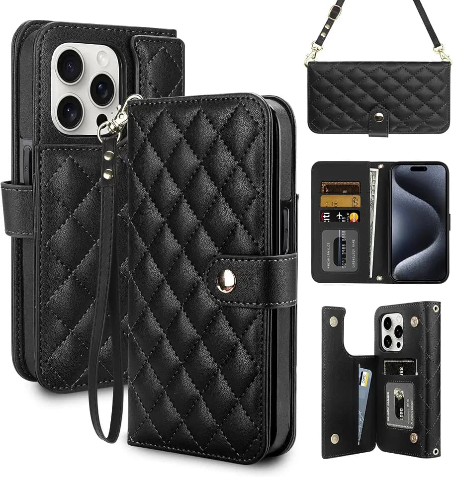 Vofolen for iPhone 15 Pro Case Wallet with Card Holder RFID Black
