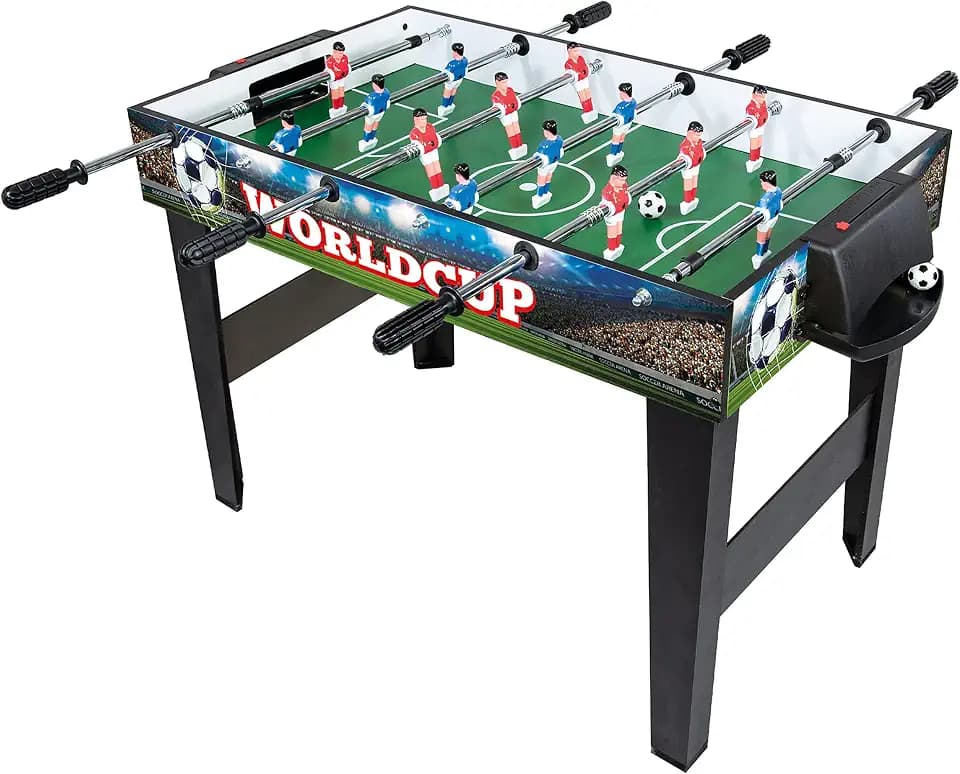 Teorema Giocattoli - Tischfußball aus Holz, mit 2 Fußballbällen, mit Teleskopstangen, Höhe 69 cm, Mehrfarbig, 67356