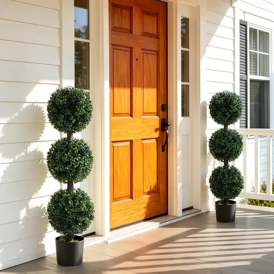 2 Pack 3FT Artificial Boxwood Topiary Three-Ball Tree with Pot