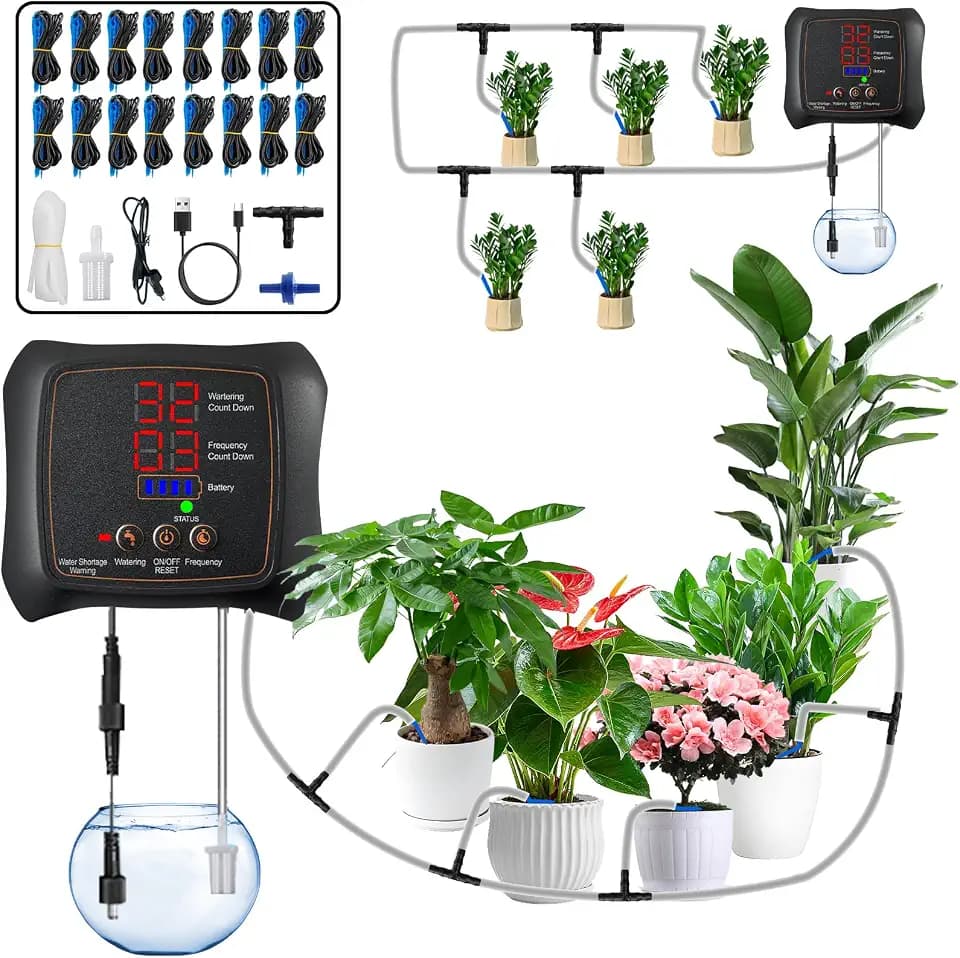 Bewässerungssystem Automatische, Automatisches Tropfbewässerungs Kit, Kann 16 Pflanzen Gießen Automatische Bewässerung Mit Timer Und 3m Schlauch Für Balkon Pflanzen, Garten, Kübelpflanzen Im Freien