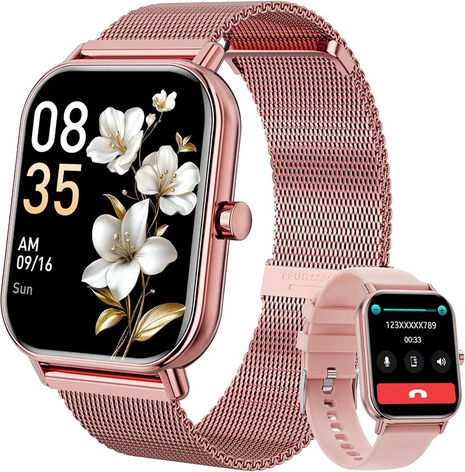 Smart Watch for Women Men, Fitness Tracker Watch for Android Phones iPhone Compatible, 1.85" Smart Watches for Women Men, 110+ Sport Modes Smartwatch (2 Strap)