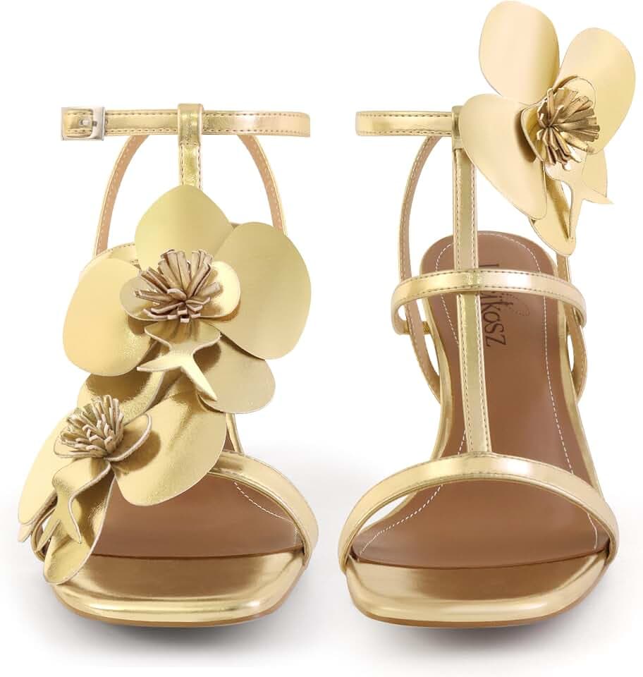 LACIKOSZ Floral Women High Heels Strappy Sandals Comfortable Dressy Shoes