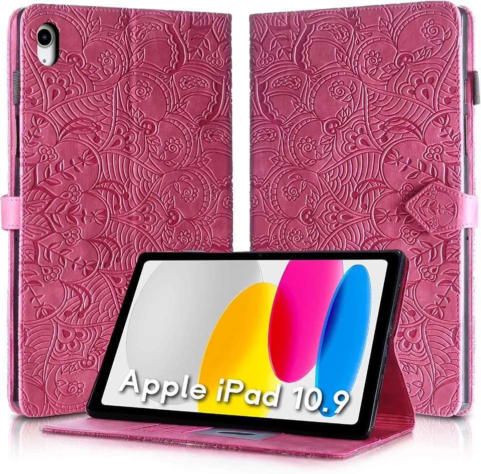Vine Funda para for ipad 11 inch case(2025 11 Inch), Soft Touch Premium Faux Leather Made with Card Slots, Water-Proof Precise Cutouts Compatible with ipad case 10th Generation(10.9 Inch) Pink